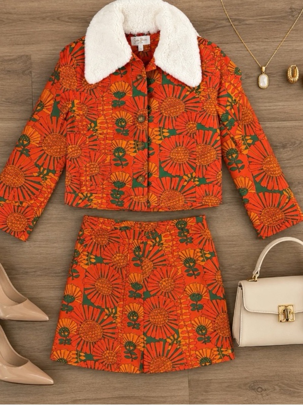 JB by Julie Brown Orange Floral Skirt & Jacket Set